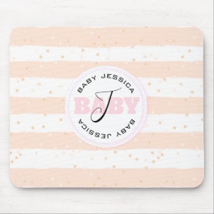 Tapis De Souris Pink and White Monogrammed Baby Stripes