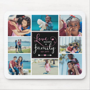 Tapis De Souris Pink Black Love Makes A Family Photo Collage