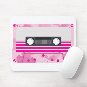 Tapis De Souris Pink Cassette Tape with Pink Watercolor Splashes