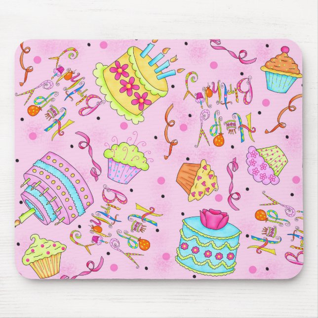 Tapis De Souris Pink Cupcakes and Cake Joyeux anniversaire (Devant)