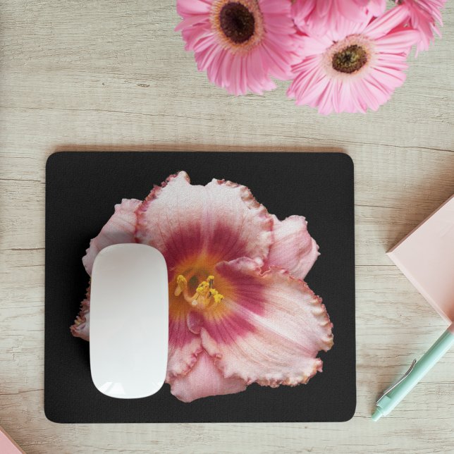 Tapis De Souris Pink Daylily Bloom sur Black Floral (In Situ)