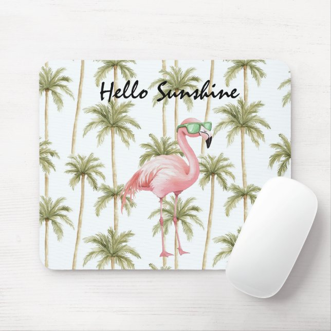 Tapis De Souris Pink Flamingo Palm Trees (Avec souris)