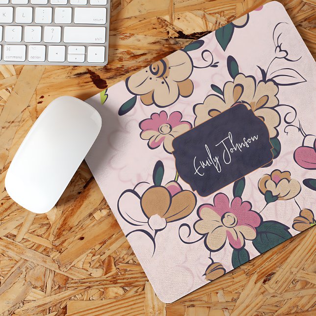 Tapis De Souris Pink Floral Soft Custom Name Pastel Flower Design (Pink Floral Soft Custom Name Pastel Flower Design Mouse Pad)