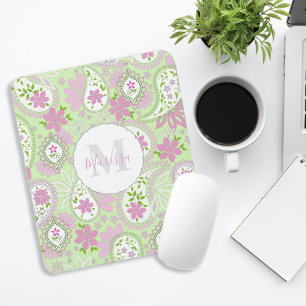 Tapis De Souris Pink Girl mignonne Chic Preppy Paisley Monogramme