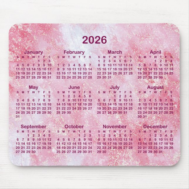 Tapis De Souris Pink Glitter Marble 2026 Calendar (Devant)