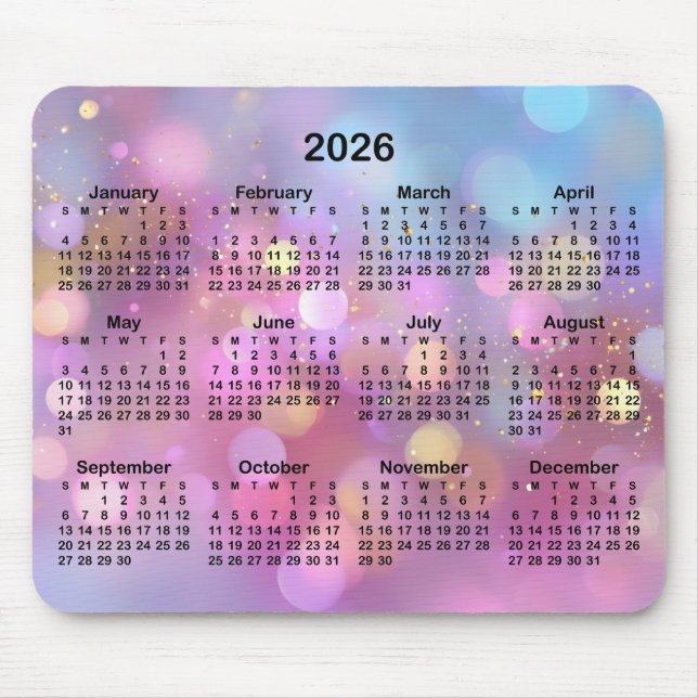 Tapis De Souris Pink Gold Blue Bokeh 2026 Calendar (Devant)
