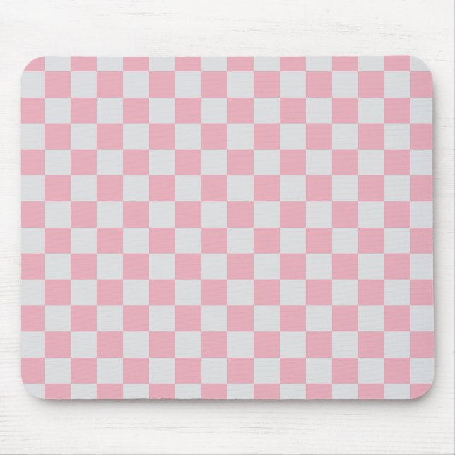 Tapis De Souris Pink + Grey Check À damiers Checkerboard Motif (Devant)