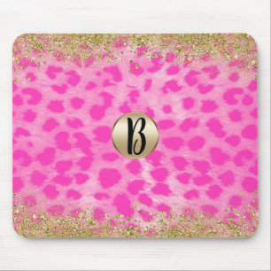Tapis De Souris Pink Leopard Cheetah Animal Gold Glitter Monogram