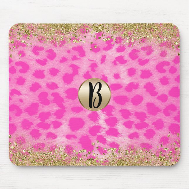 Tapis De Souris Pink Leopard Cheetah Animal Gold Parties scintilla (Devant)
