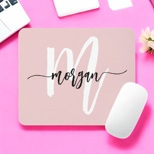 Tapis De Souris Pink Modern Script Girl Monogramme Nom