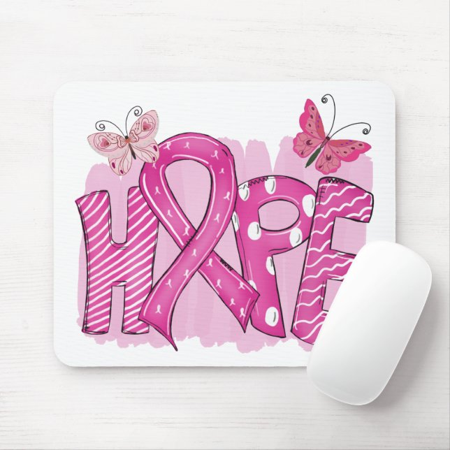 Tapis De Souris Pink Ribbon Hope Fighter Guerrier Cancer du sein (Avec souris)