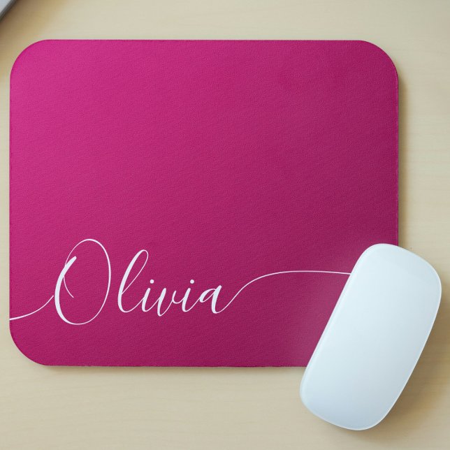 Tapis De Souris Pink Shimmer White Élégante Calligraphie Nom du sc (Créateur téléchargé)