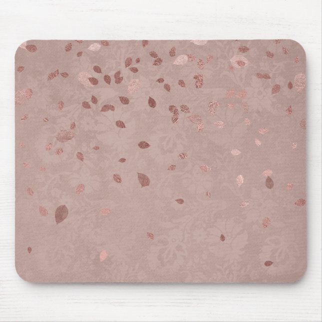 Tapis De Souris Pink Tan Brown brillant or Élégant Feuilles aléato (Devant)