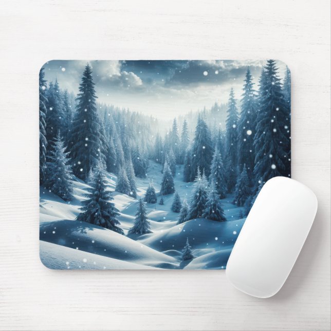 Tapis De Souris Pins D'Hiver Dans La Vallée Des Montagnes (Avec souris)