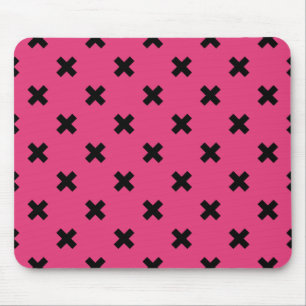 Tapis De Souris Piqûres de croix noire sur fuchsia