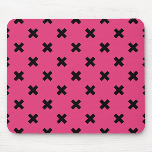 Tapis De Souris Piqûres de croix noire sur fuchsia (Devant)