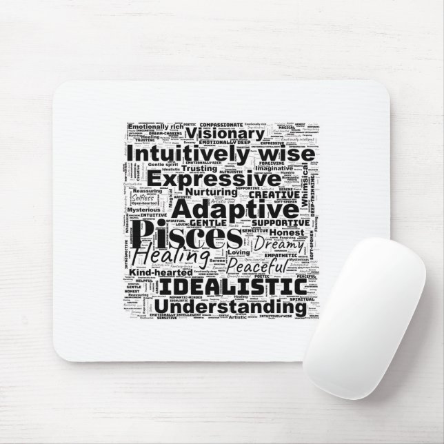 Tapis De Souris Pisces Mot Cloud Inspiration Zodiaque (Avec souris)