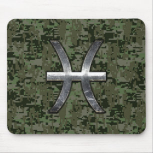 Tapis De Souris Pisces Zodiac Sign on Woodland Digital Camo Decor