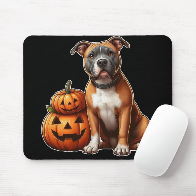 Tapis De Souris Pitbull avec Citrouilles d'Halloween (Avec souris)