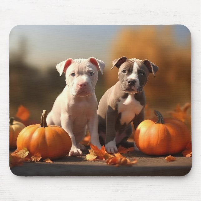 Tapis De Souris Pitbull Chiot Automne Citrouille de plaisir (Devant)