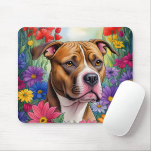 Tapis De Souris Pitbull dans le jardin des fleurs