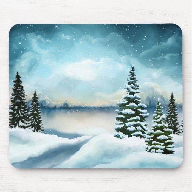Tapis De Souris Pittoresque Winter Wonderland aquarelle peinture (Devant)