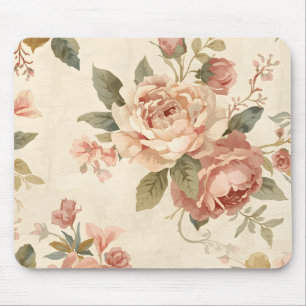 Tapis De Souris Pivoine romantique et jardin vintage de roses 