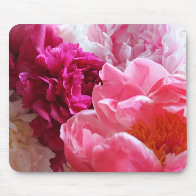 Tapis De Souris Pivoines roses et blanches en fleur - Mousepad (Devant)