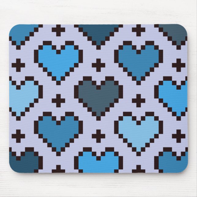 Tapis De Souris Pixel coeur motif bleu et violet (Devant)