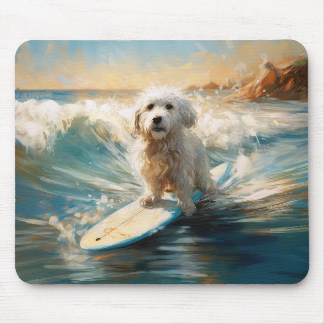 Tapis De Souris Plage de Coton De Tulear Peinture de surf (Devant)