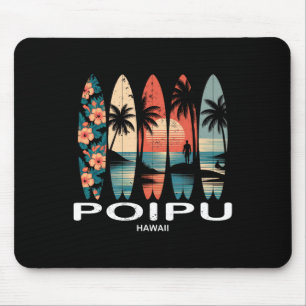 Tapis De Souris Plage de Poipu Hawaii Surfboard Surf Rétro 