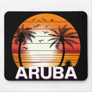 Tapis De Souris Plage d'été d'Aruba Vintage Palm Trees