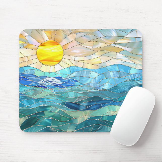 Tapis De Souris Plage Océan Tropical Lever de soleil Vitrage (Avec souris)