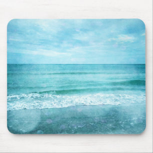 Tapis De Souris Plage Retro - Océan côtier Aquarelle bleu Turquois