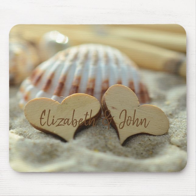 Tapis De Souris Plage, Sable, Coeur De Coeur De Bois, Coeur Person (Devant)
