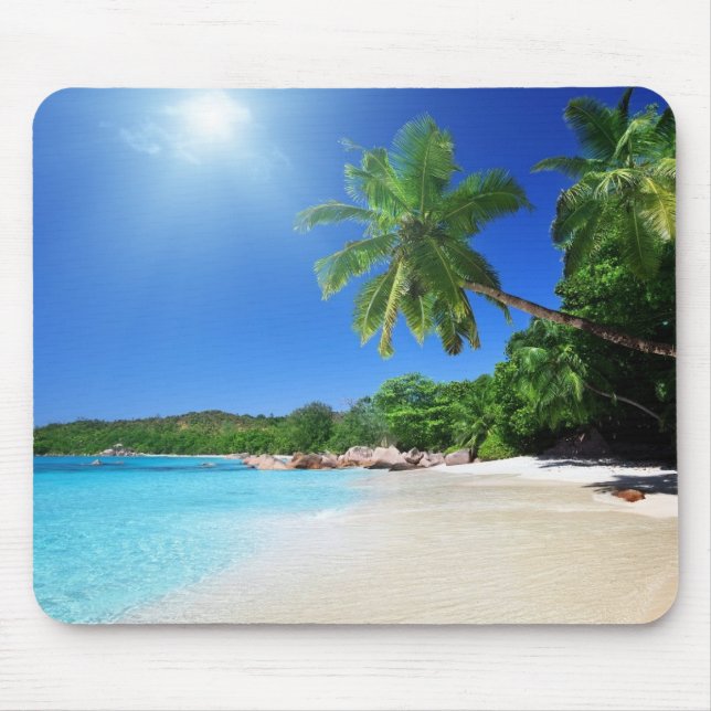 Tapis De Souris Plage tropicale de paradis de palmtrees (Devant)