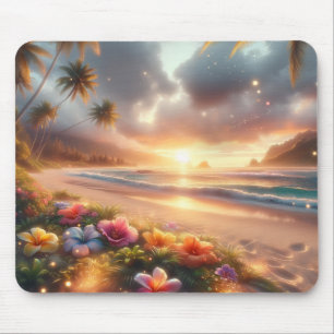 Tapis De Souris Plage tropicale enchantée avec Hibiscus magique
