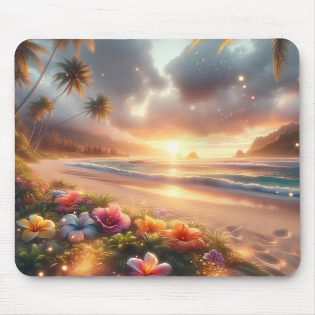 Tapis De Souris Plage tropicale enchantée avec Hibiscus magique (Devant)