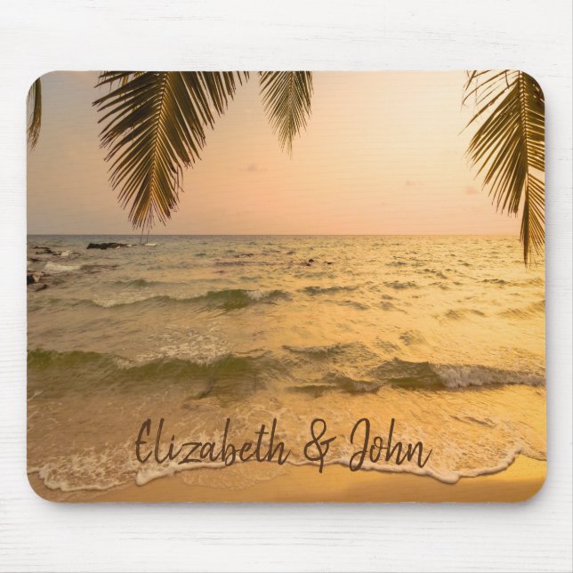 Tapis De Souris Plage tropicale, Sable, Coucher de soleil de palme (Devant)