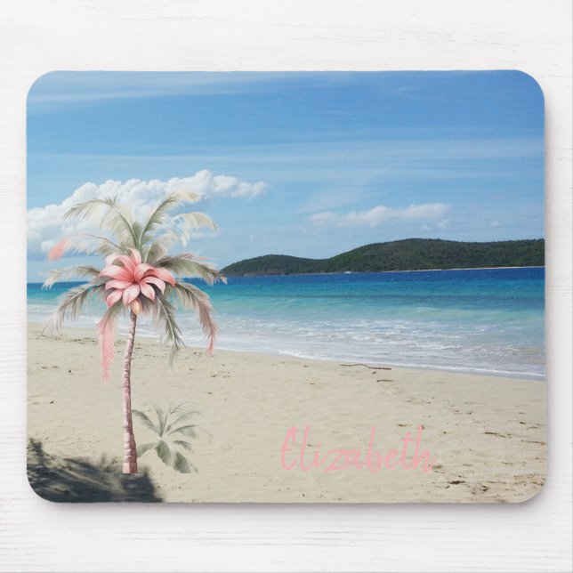 Tapis De Souris Plage tropicale, Sable, Palmier, Fleur (Devant)