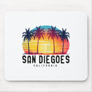 Tapis De Souris Plages Retro San Diego Californie Surf Surfboa