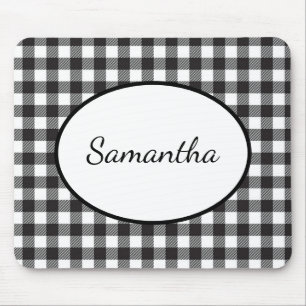 Tapis De Souris Plaid Buffalo noir et blanc monogrammé