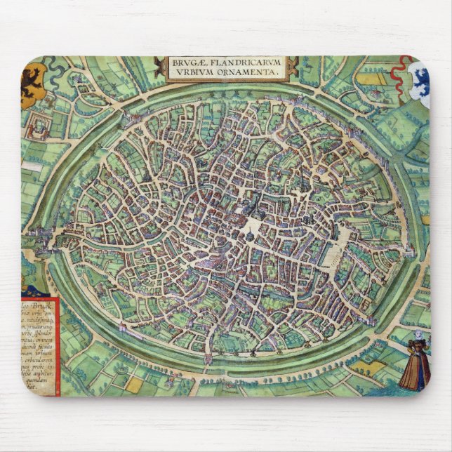 Tapis De Souris Plan de ville de Bruges, de 'Civitates Orbis (Devant)