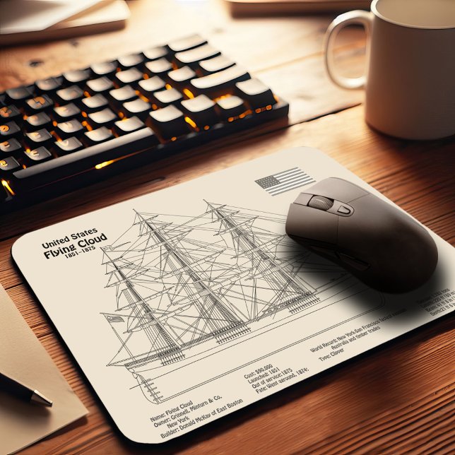 Tapis De Souris Plan de voilure du navire Clipper Flying Cloud - P (Clipper Ship Flying Cloud - Ship Blueprint SD. Mouse Pad)