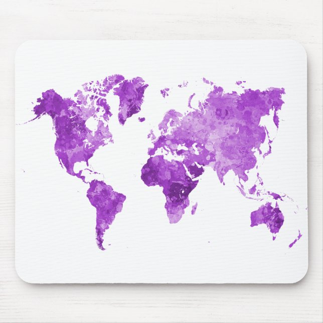 Tapis De Souris Plan du monde en aquarelle 08 Violet (Devant)