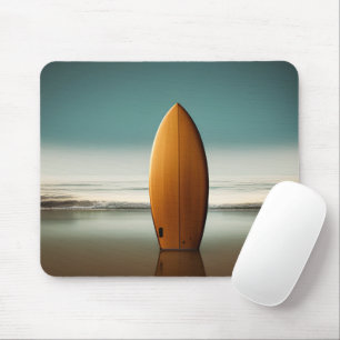 Tapis De Souris Planche De Surf En Bois Droit Dans Le Sable Humide