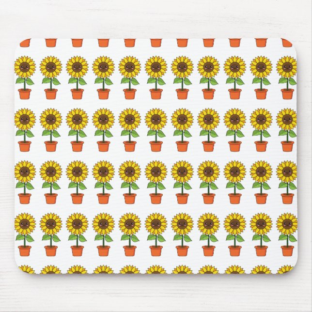 Tapis De Souris Plante de tournesol Kawaii dans un pot (Devant)