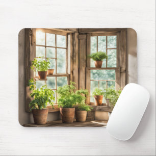 Tapis De Souris Plantes placés dans la fenêtre Ferme ensoleillée