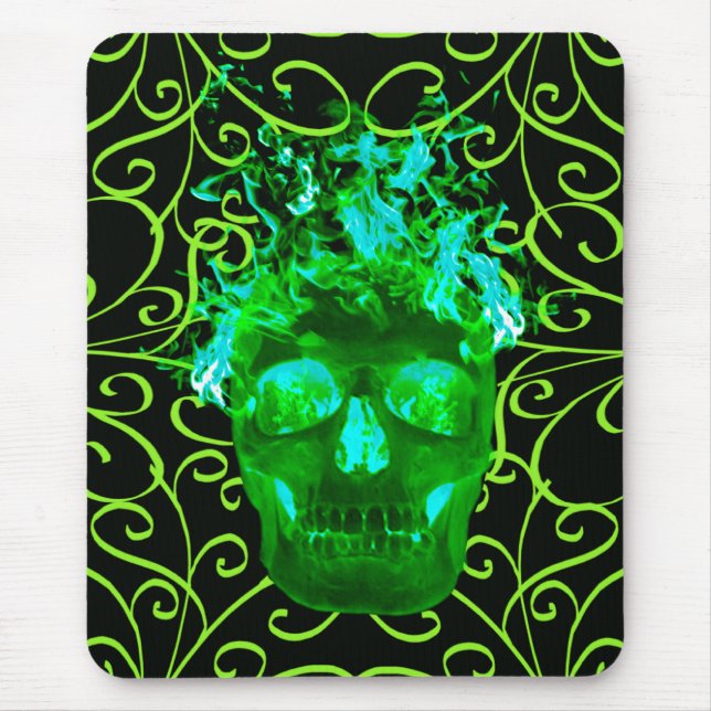 Tapis De Souris Plaque de souris à crâne vert flamboyant (Devant)