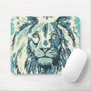 Tapis De Souris Plaque de souris Lion Bleu - Tête Lion Bleu Rétro
